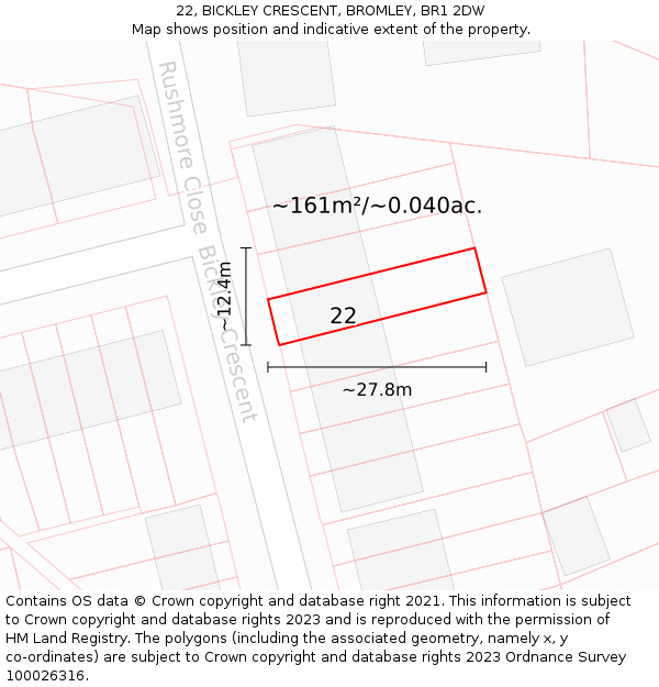 22, BICKLEY CRESCENT, BROMLEY, BR1 2DW: Plot and title map
