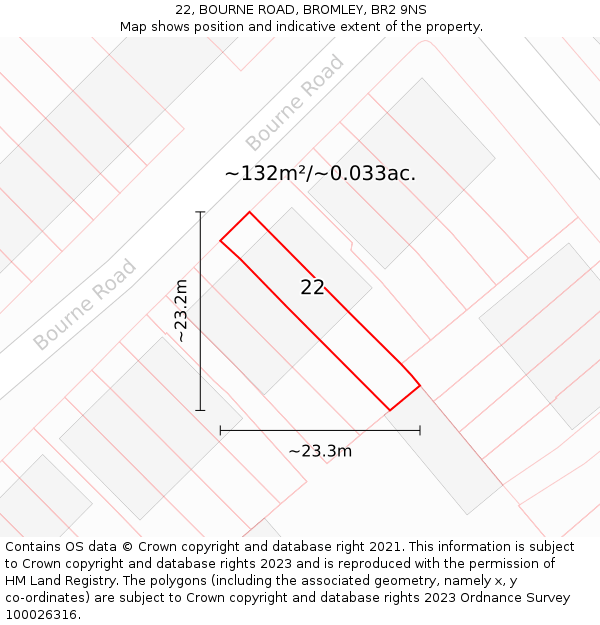 22, BOURNE ROAD, BROMLEY, BR2 9NS: Plot and title map