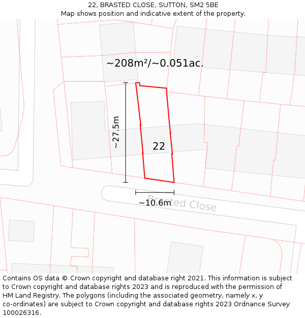22, BRASTED CLOSE, SUTTON, SM2 5BE: Plot and title map