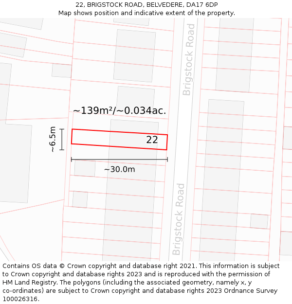 22, BRIGSTOCK ROAD, BELVEDERE, DA17 6DP: Plot and title map
