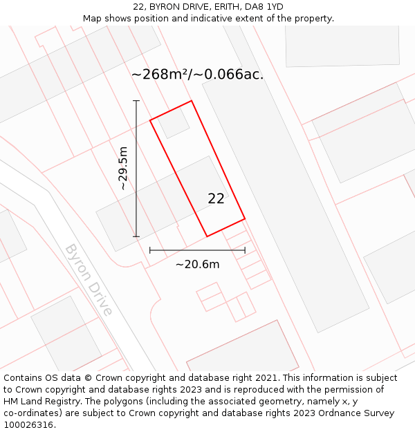 22, BYRON DRIVE, ERITH, DA8 1YD: Plot and title map