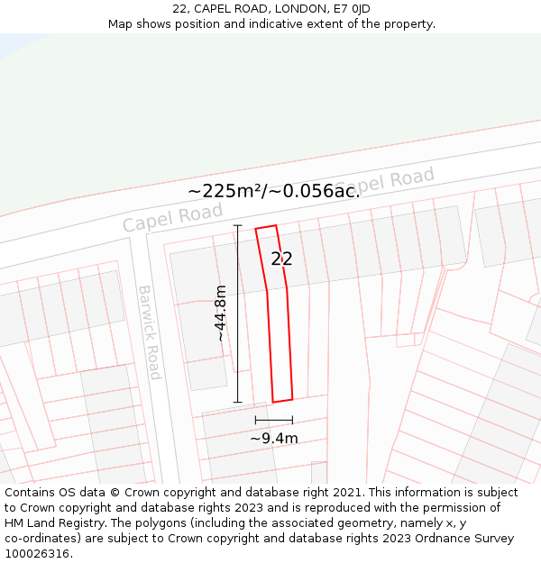 22, CAPEL ROAD, LONDON, E7 0JD: Plot and title map