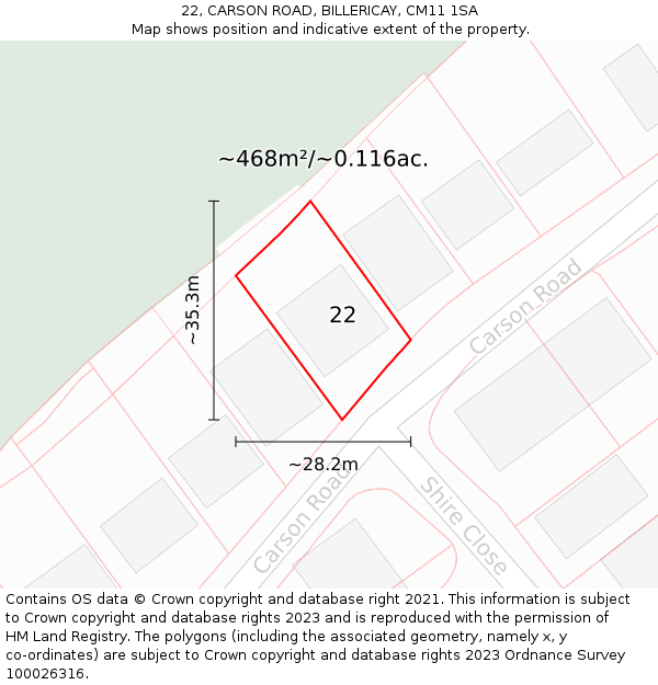 22, CARSON ROAD, BILLERICAY, CM11 1SA: Plot and title map