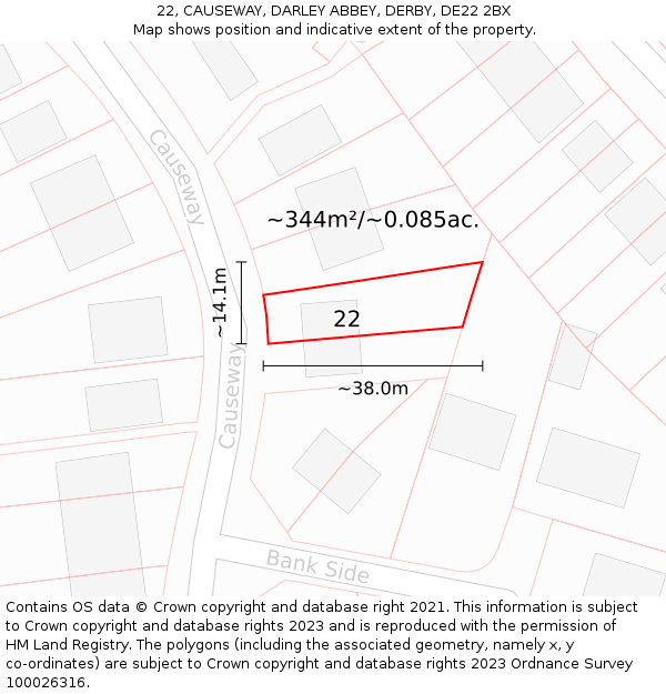 22, CAUSEWAY, DARLEY ABBEY, DERBY, DE22 2BX: Plot and title map