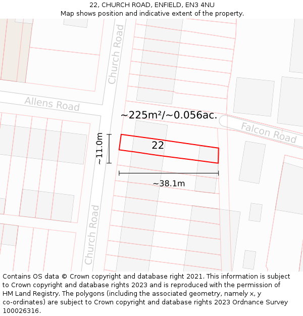 22, CHURCH ROAD, ENFIELD, EN3 4NU: Plot and title map
