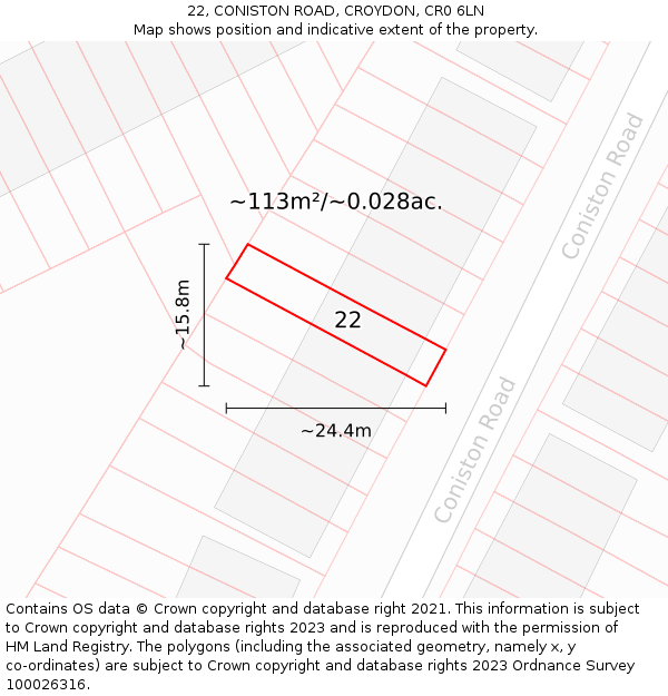 22, CONISTON ROAD, CROYDON, CR0 6LN: Plot and title map