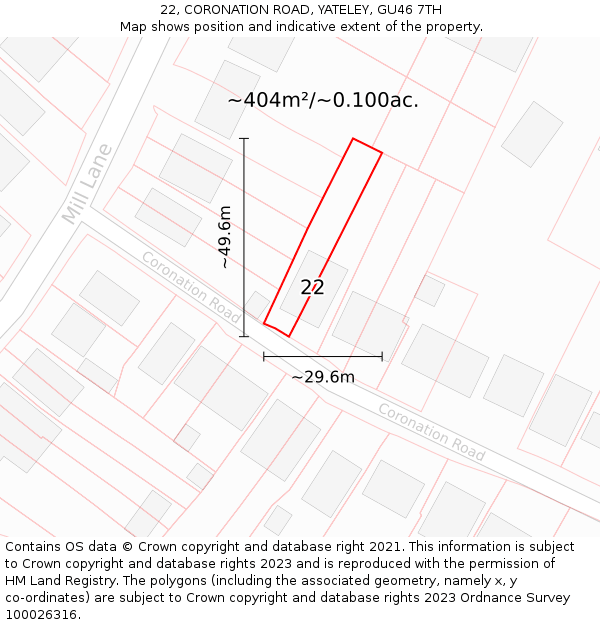 22, CORONATION ROAD, YATELEY, GU46 7TH: Plot and title map