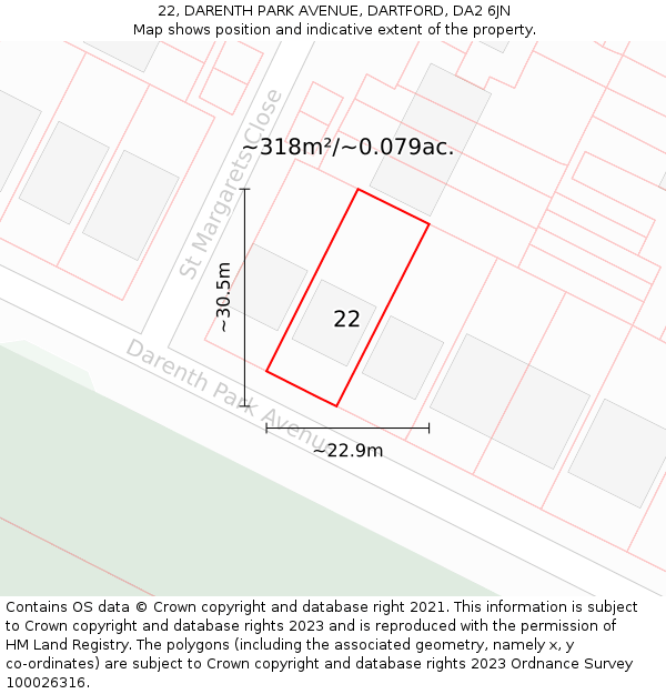 22, DARENTH PARK AVENUE, DARTFORD, DA2 6JN: Plot and title map