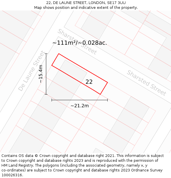 22, DE LAUNE STREET, LONDON, SE17 3UU: Plot and title map