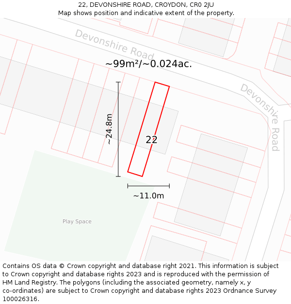 22, DEVONSHIRE ROAD, CROYDON, CR0 2JU: Plot and title map