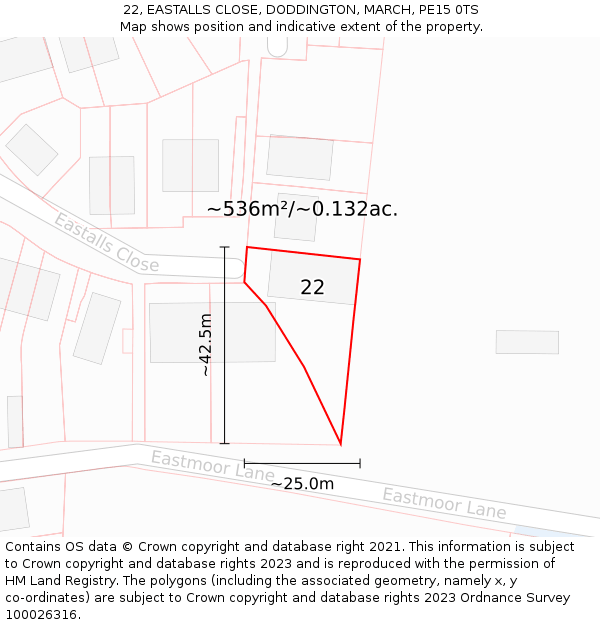 22, EASTALLS CLOSE, DODDINGTON, MARCH, PE15 0TS: Plot and title map