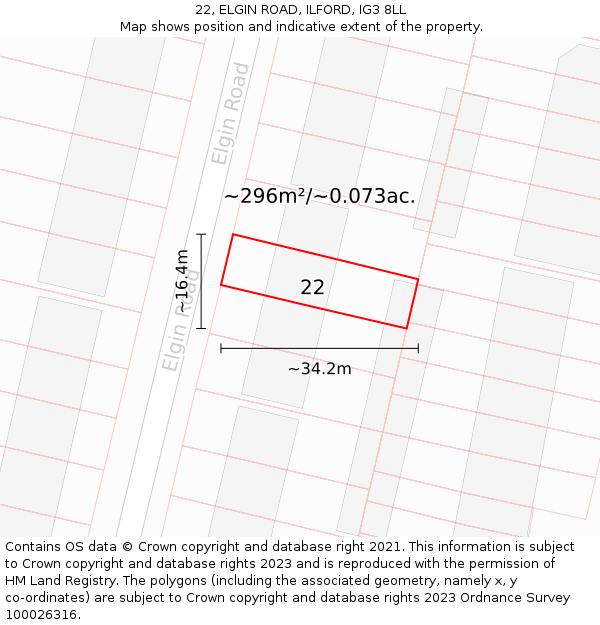 22, ELGIN ROAD, ILFORD, IG3 8LL: Plot and title map