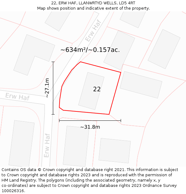 22, ERW HAF, LLANWRTYD WELLS, LD5 4RT: Plot and title map