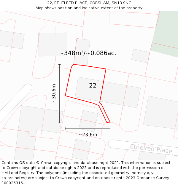 22, ETHELRED PLACE, CORSHAM, SN13 9NG: Plot and title map