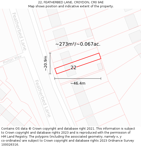 22, FEATHERBED LANE, CROYDON, CR0 9AE: Plot and title map