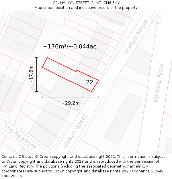 22, HALKYN STREET, FLINT, CH6 5HY: Plot and title map