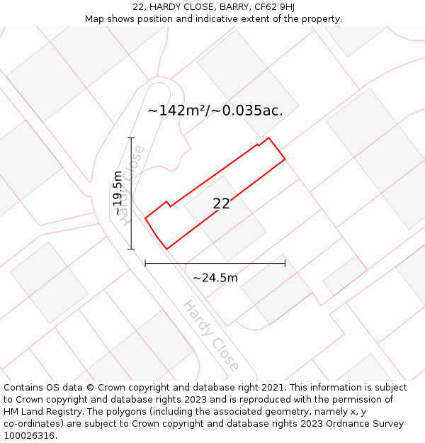 22, HARDY CLOSE, BARRY, CF62 9HJ: Plot and title map