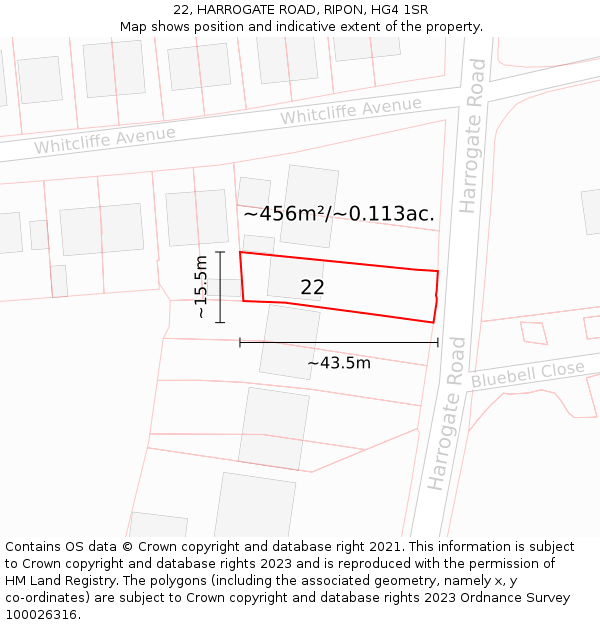 22, HARROGATE ROAD, RIPON, HG4 1SR: Plot and title map