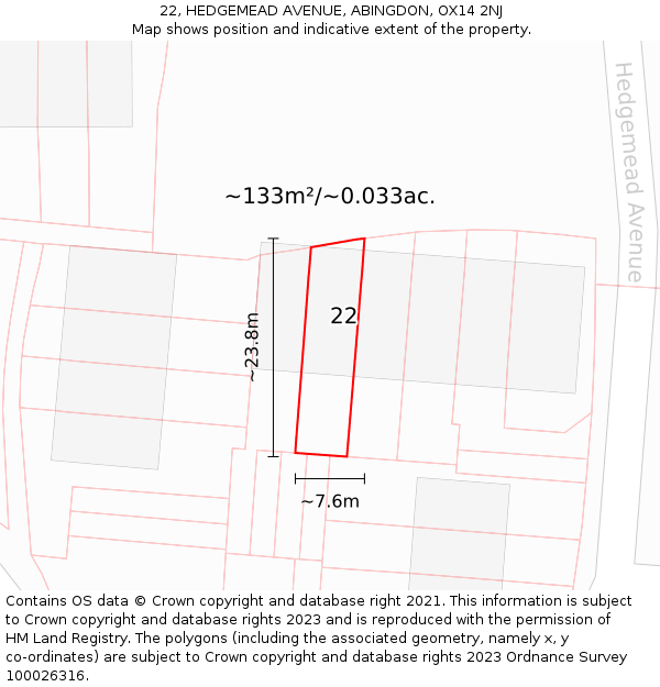 22, HEDGEMEAD AVENUE, ABINGDON, OX14 2NJ: Plot and title map