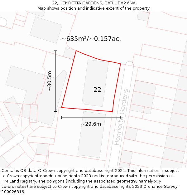 22, HENRIETTA GARDENS, BATH, BA2 6NA: Plot and title map