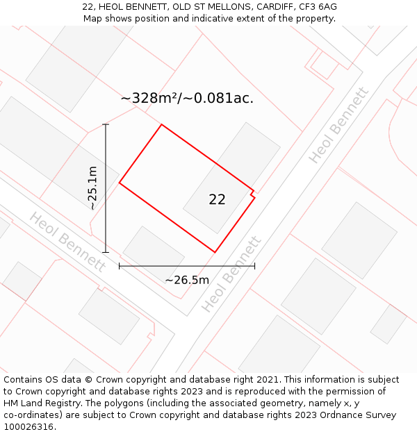 22, HEOL BENNETT, OLD ST MELLONS, CARDIFF, CF3 6AG: Plot and title map