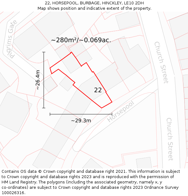 22, HORSEPOOL, BURBAGE, HINCKLEY, LE10 2DH: Plot and title map