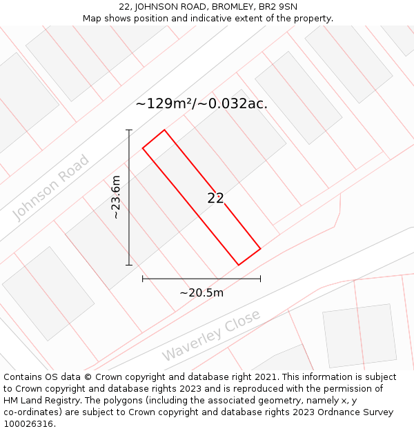 22, JOHNSON ROAD, BROMLEY, BR2 9SN: Plot and title map