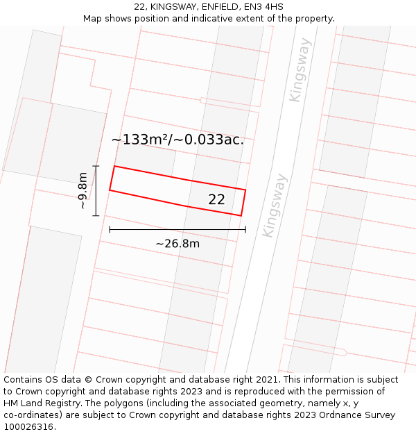 22, KINGSWAY, ENFIELD, EN3 4HS: Plot and title map