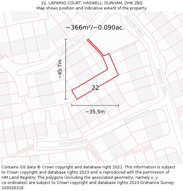 22, LAPWING COURT, HASWELL, DURHAM, DH6 2BQ: Plot and title map