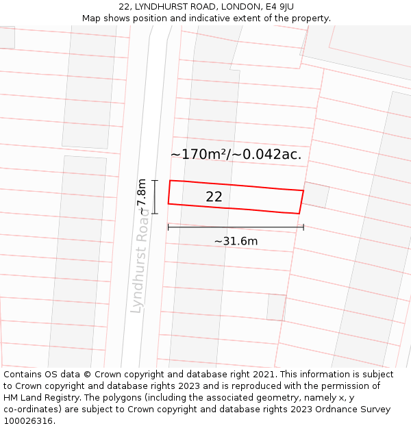 22, LYNDHURST ROAD, LONDON, E4 9JU: Plot and title map