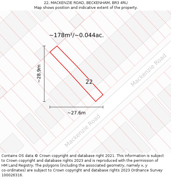 22, MACKENZIE ROAD, BECKENHAM, BR3 4RU: Plot and title map