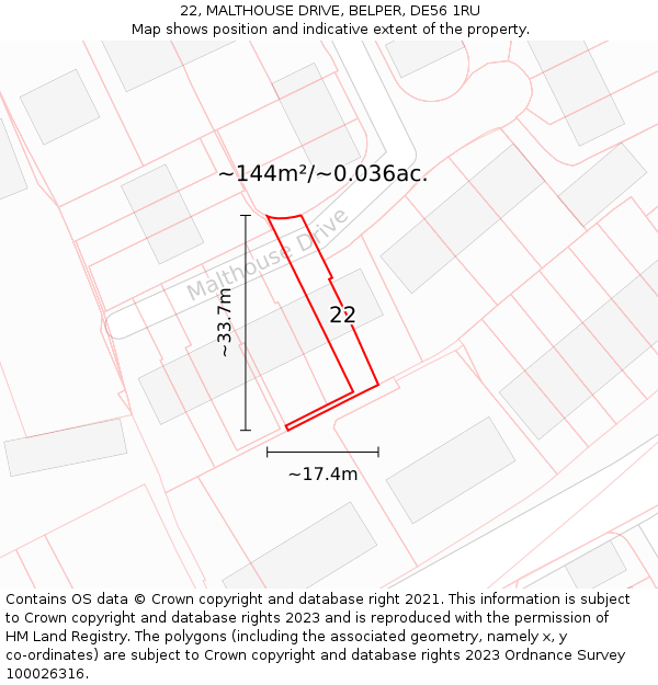 22, MALTHOUSE DRIVE, BELPER, DE56 1RU: Plot and title map