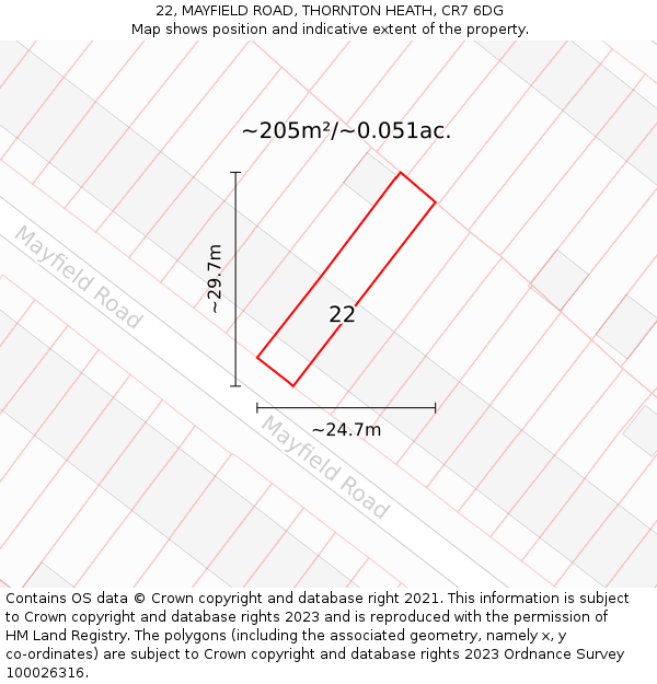22, MAYFIELD ROAD, THORNTON HEATH, CR7 6DG: Plot and title map