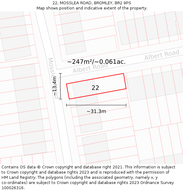 22, MOSSLEA ROAD, BROMLEY, BR2 9PS: Plot and title map