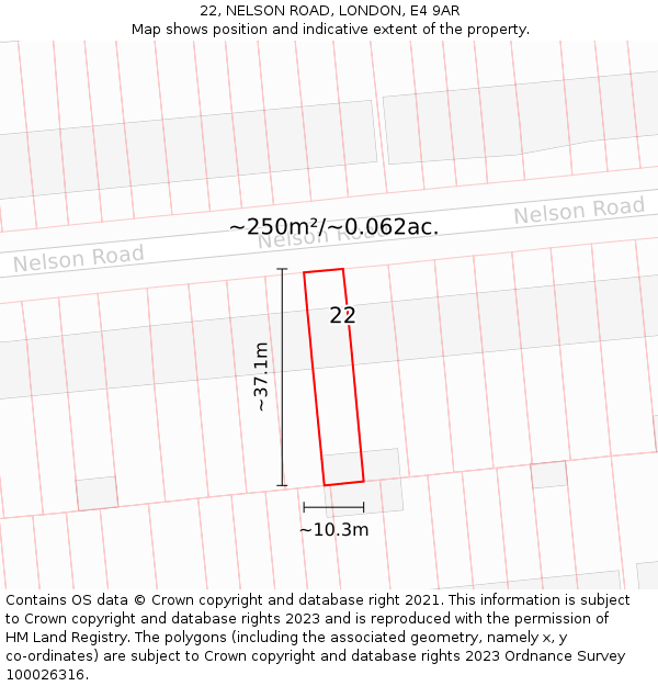 22, NELSON ROAD, LONDON, E4 9AR: Plot and title map