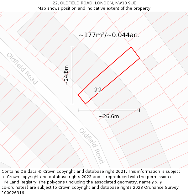 22, OLDFIELD ROAD, LONDON, NW10 9UE: Plot and title map