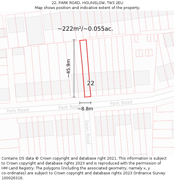 22, PARK ROAD, HOUNSLOW, TW3 2EU: Plot and title map