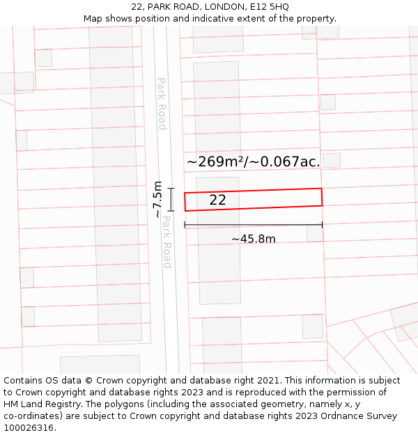 22, PARK ROAD, LONDON, E12 5HQ: Plot and title map