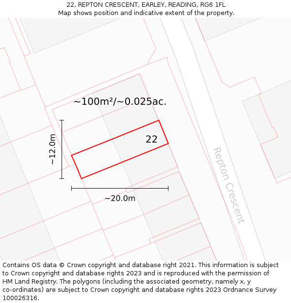22, REPTON CRESCENT, EARLEY, READING, RG6 1FL: Plot and title map