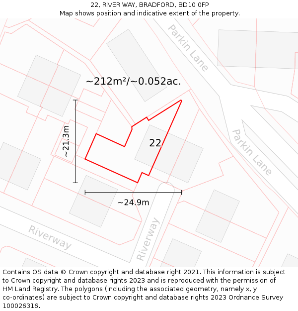 22, RIVER WAY, BRADFORD, BD10 0FP: Plot and title map