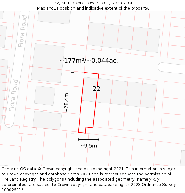 22, SHIP ROAD, LOWESTOFT, NR33 7DN: Plot and title map