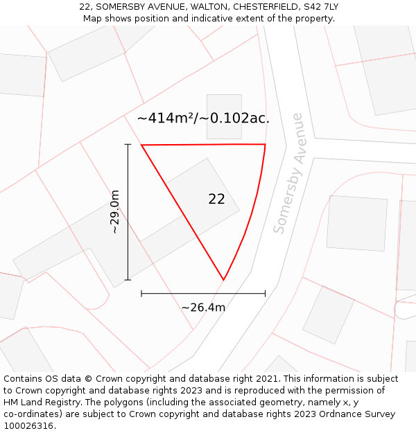 22, SOMERSBY AVENUE, WALTON, CHESTERFIELD, S42 7LY: Plot and title map