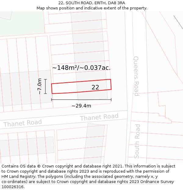 22, SOUTH ROAD, ERITH, DA8 3RA: Plot and title map