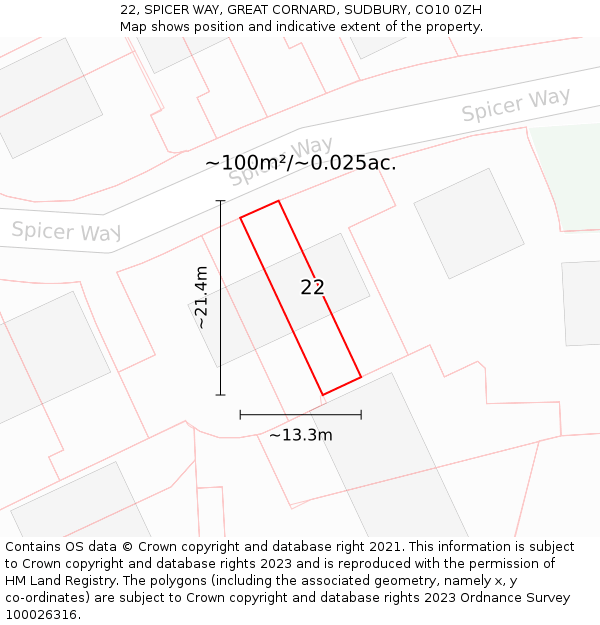 22, SPICER WAY, GREAT CORNARD, SUDBURY, CO10 0ZH: Plot and title map