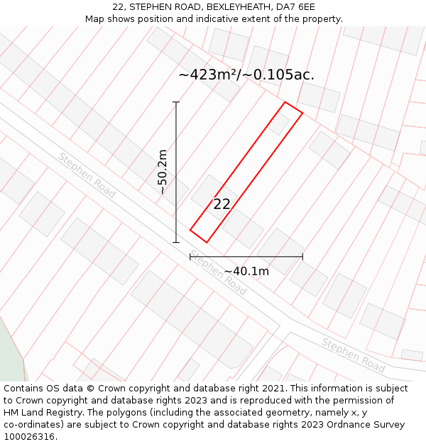 22, STEPHEN ROAD, BEXLEYHEATH, DA7 6EE: Plot and title map