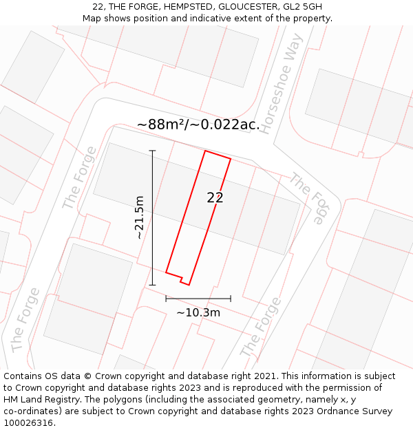 22, THE FORGE, HEMPSTED, GLOUCESTER, GL2 5GH: Plot and title map
