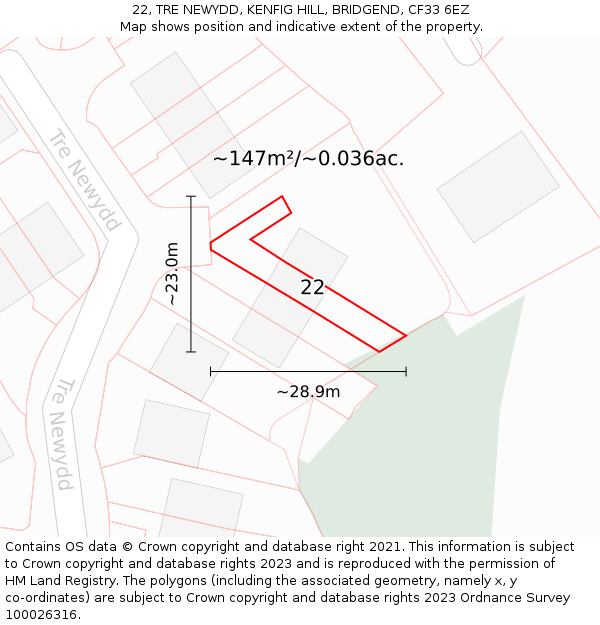 22, TRE NEWYDD, KENFIG HILL, BRIDGEND, CF33 6EZ: Plot and title map