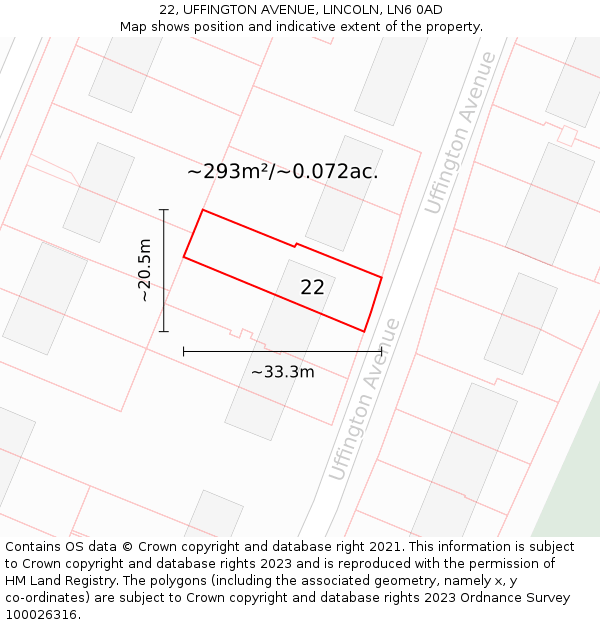 22, UFFINGTON AVENUE, LINCOLN, LN6 0AD: Plot and title map
