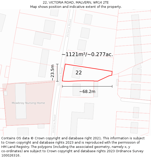 22, VICTORIA ROAD, MALVERN, WR14 2TE: Plot and title map