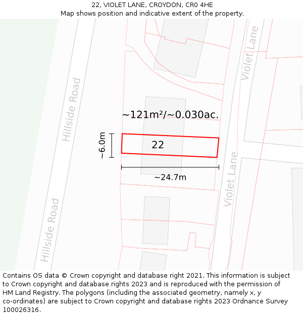 22, VIOLET LANE, CROYDON, CR0 4HE: Plot and title map